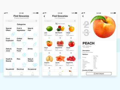 Aisle app food product product page search results shopping sketch supermarket ui ux