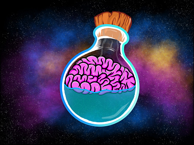 Bottled Brains in Space art bottle bottle cap brains design funny illustration space universe