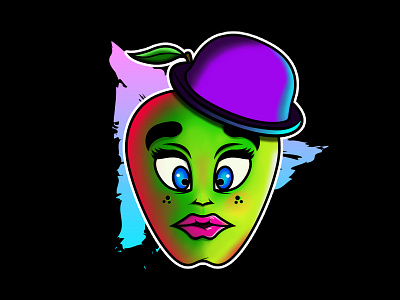 Cute apple in hat apple apple design art beauty beauty logo bowler hat charachter design design fashion fruit fruits fruity funny hat illustration