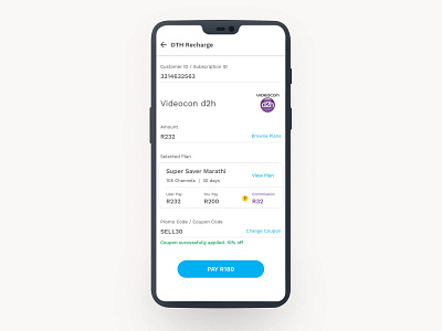 DTH Plan Coupon d2h ui ux ui design