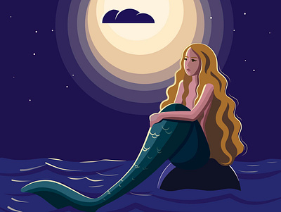 Sea and moon illustration vector