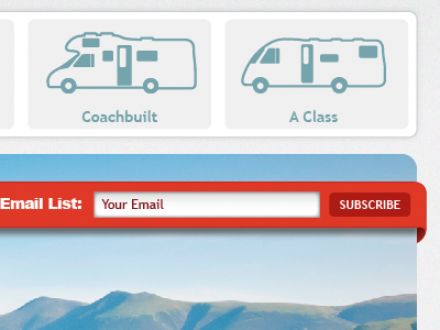 Type Selection & Email Signup email motorhome red sign up ui website
