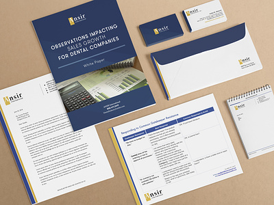 Ansir International Stationery blue and gold business card corporate branding dentist design envelope layout letterhead memo presentation sales stationery typography white paper