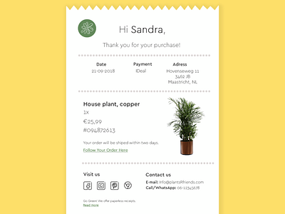 UI Daily day #017 daily daily 100 challenge dailyui design e mail receipt illustration mail app mail receipt plants purchase receipt thank you for purchase ticket typography ui uidaily uidesign