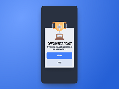 Pop-up/overlay | Daily UI #016 016 app daily ui 016 dailyui dailyui 016 dailyui016 design figma game interface level up levelup overlay playful pop up popup share trophy ui ux