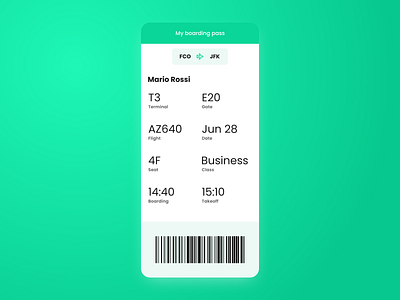 Boarding pass | Daily UI #024 024 airport app boarding boarding pass daily ui 024 dailyui dailyui 024 dailyui024 design figma flight interface journey mobile plane travel trip ui ux