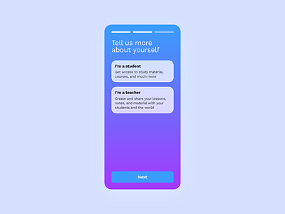 Select user type | Daily UI #063 063 account type app daily ui daily ui 063 dailyui dailyui 063 dailyui063 design figma interface mobile onboarding select user type tell us more ui ux