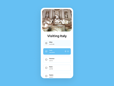 Itinerary | Daily UI #079 079 app daily ui daily ui 079 dailyui dailyui 079 dailyui079 design figma interface italy itinerary journey map mobile tour tourism trip ui ux