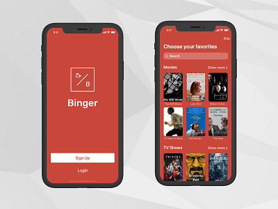 'Binger' iOS — Sign In/Up Screen app app ui binger concept design entertainment ios ios design ios ui iphone iphone x mobile design movies screen screens shows sketch tv ui ui design