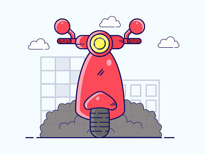 Scooter city clouds design icon illustration illustrator logo minimal motorcycle scooter vector