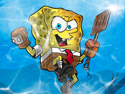 Spongebob the Warrior art artist cartoon doodle draw drawing illustration ipad pro procreate spongebob spongebob squarepants