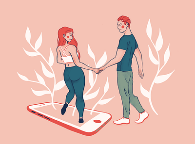Modern Love dating app feminine floral hand drawn illustration intimate love lovers pink relationship technology together