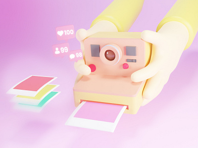 Polaroid 3D camera 3d 3d modeling design illustration ui