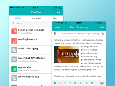 File box and Send Message screens ios messaging ui ux