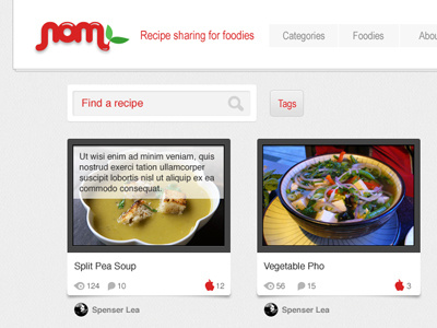 Nom - first round comp food sharing ui design web design