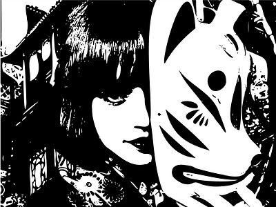 Kitsune blackandwhite comic digitalink girl illustration illustrator kitsune photoshop