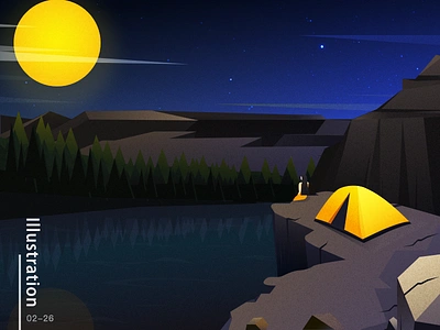 Beautiful Scenery Under The Moonlight design illustration ui