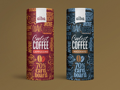 Alba Coolest Coffee blackletter calligraphy cappuccino coffee handlettering lettering macchiato packaging packaging design pattern procreate procreateapp script
