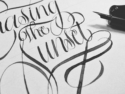 Chasing The Sunset calligraphy guillott joan quiros letters ligatures pointed nib script sunset swashes swirls watercolor
