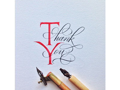Thank You calligraphy copperplate facebook flourishes roman caps thank you