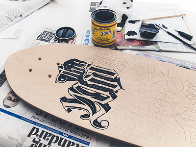 This Wood Is Made For Flying 1 shot deck enamel exhibition handlettering handmade lettering sign painters skate skateboard skateboarding