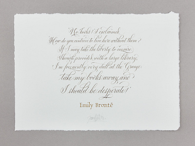 Emily Bronte calligraphy commission copperplate cursive emily bronte english roundhand fabriano joan quiros letterforms victorian walnut