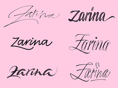 Zarina lettering explorations branding calligraphy handlettering lettering logo logotype script scriptlettering sketch sketches