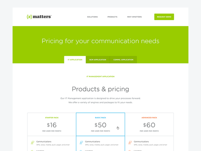 xMatters Pricing Table design icons minimal pricing pricing page pricing table ui ux web design website