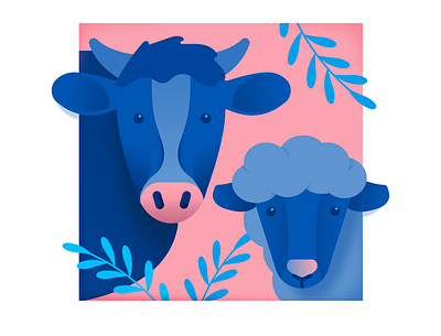 Cow & Sheep animal cow farm illustration sheep vector