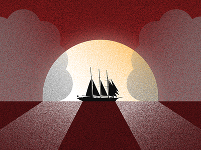 Midnight Voyage boat illustration moon poster sailing texture vector voyage