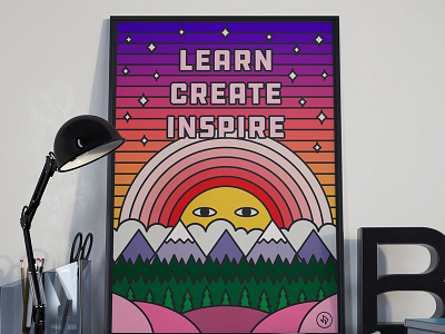 Learn, Create, Inspire Poster create illustration inspire learn nature sunrise sunset thicklines vector