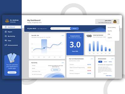 University Dashboard Concept dashboard design flat illustration portfolio sketch ui ux web