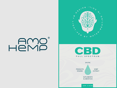 Amo Hemp CBD branding cannabis design drops guadalajara head hemp illustration logo love mexico negative space oil roots weed