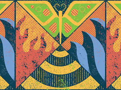 Four Elements butterfly design fire four elements grit gritty guadalajara halftone illustration lines mexico pattern textures water waves