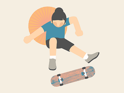 Kickflip design flat girl guadalajara illustration mexico simple skate skateboard star sun textures