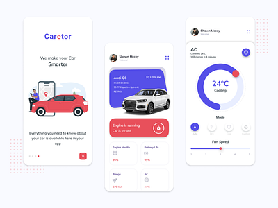 Caretor - Car care and monitor App app app design automobile bmw design flat illustration typography uidesign ux