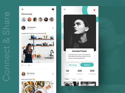 Connect & Share Community app app apps clean clean ui community connect creative design follow green minimal mobile mobile app mobile app design mobile ui new share social trending ux