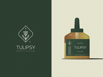 Tulipsy© beauty bottle brand branding cosmetic deep design flower green icon leaf logo maintenance mark organic print serum skincare star tulip