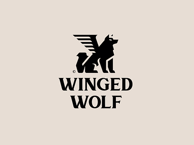 WINGED WOLF animal black brand branding design logo mark wing wings wolf