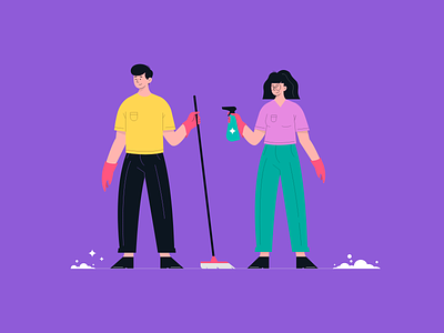 Housekeeper illustration for Favcleaner® cleaner cleaning housekeeper human illustration man mop person tech woman