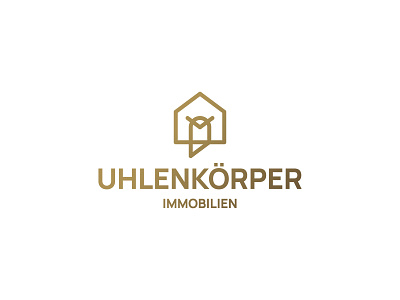 UHLENKÖRPER IMMOBILIEN bird branding gold home house logo luxury owl property real estate scholar