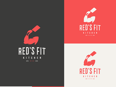 RED'S FIT KITCHEN arm muscle arm muscle logo cleaver cleaver logo design fit fit logo icon kitchen kitchen logo kıtchen logo logo red logo