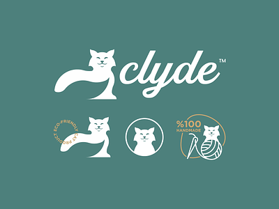 Clyde™ brand branding cat favicon green handmade handwriting font leaf logo