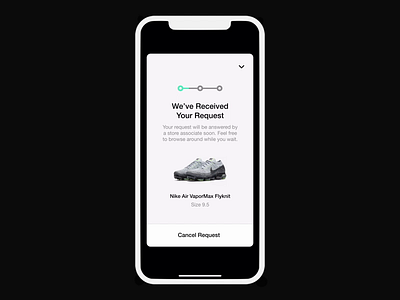 Nike NYC, House of Innovation 000 x Nike App | Request Received animation app contextual elevated interaction interface ios motion nike personalized request retail scan transition tryon ui ux