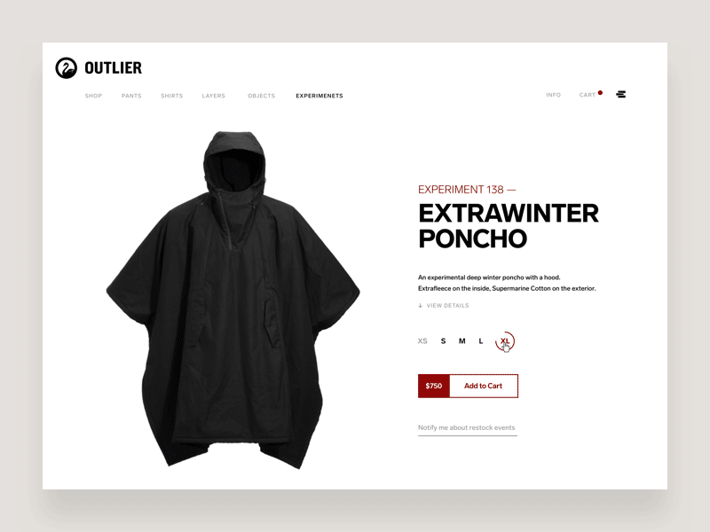 Outlier — PDP detail ecommerce outerwear outlier pancho pdp produce techwear type web website winter