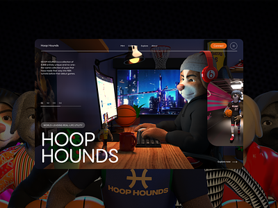 Hoop Hounds — NBA Collection, NFT, Web & UX/UI 3d branding creative design dogs figma illustration logo minimal nba nft pangram puffy sport ui uidesign uiux web webdesign website