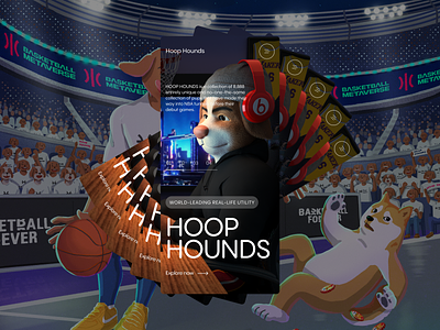 Hoop Hounds — NBA Collection, NFT, Web & UX/UI 3d branding creative design dogs figma illutration logo minimal nba nft pangram puffy sport ui uidesign uiux web webdesign website