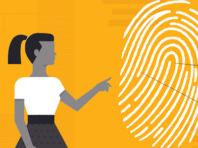 Touchpoint curiosity editorial experience fingerprint flat girl illustration texture vector yellow