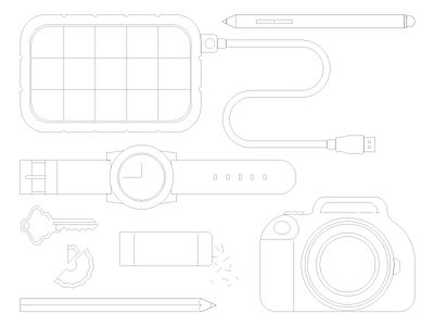 On My Desk black and white desk line objects outline sketch vector