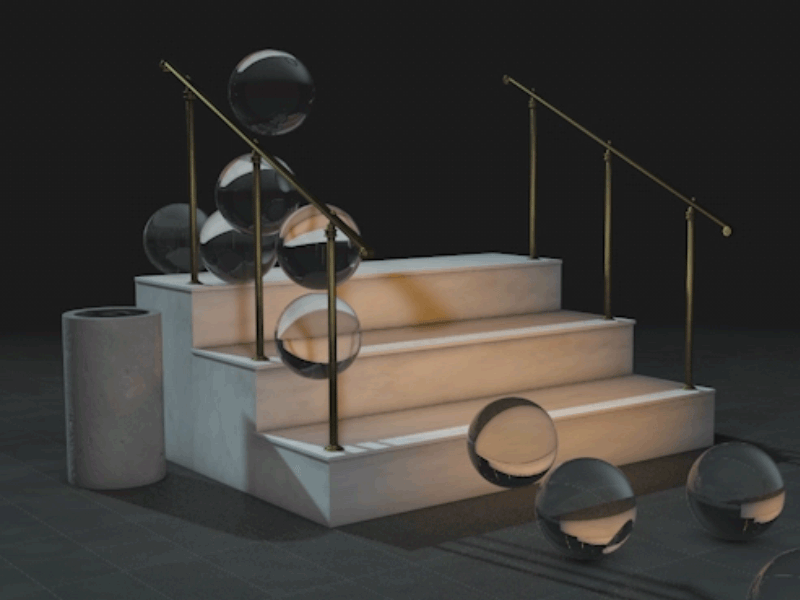 Stairs 3d animation balls cement cinema 4d gif glass model physics reflection render stairs